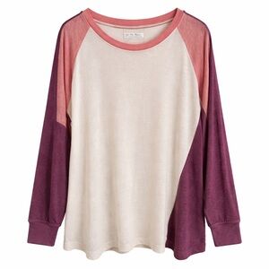 We The Free Colorblock Long Sleeve Tee - Cream, Pink, Purple